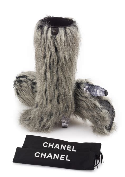 white chanel faux fur boots|Chanel mademoiselle shoes.